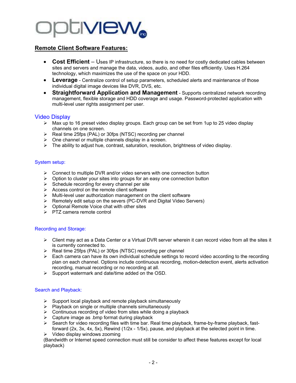 Video display | Optiview 2.28.06/4.37 User Manual | Page 2 / 19