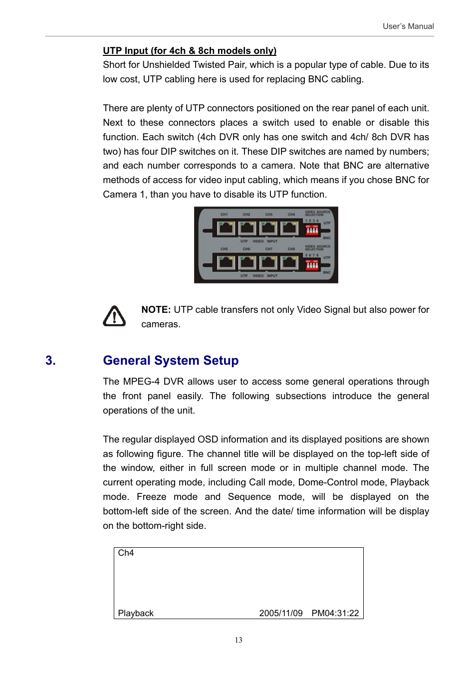 General system setup | Optiview MPEG-4 User Manual | Page 13 / 41