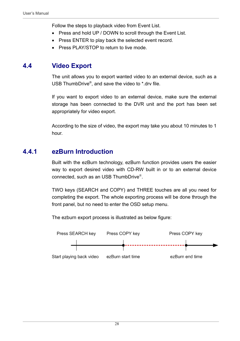 4 video export, 1 ezburn introduction | Optiview MPEG-4 User Manual | Page 28 / 41