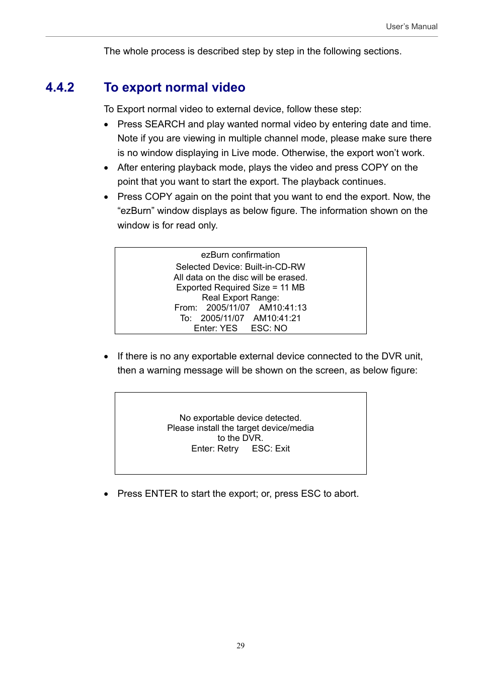 2 to export normal video | Optiview MPEG-4 User Manual | Page 29 / 41