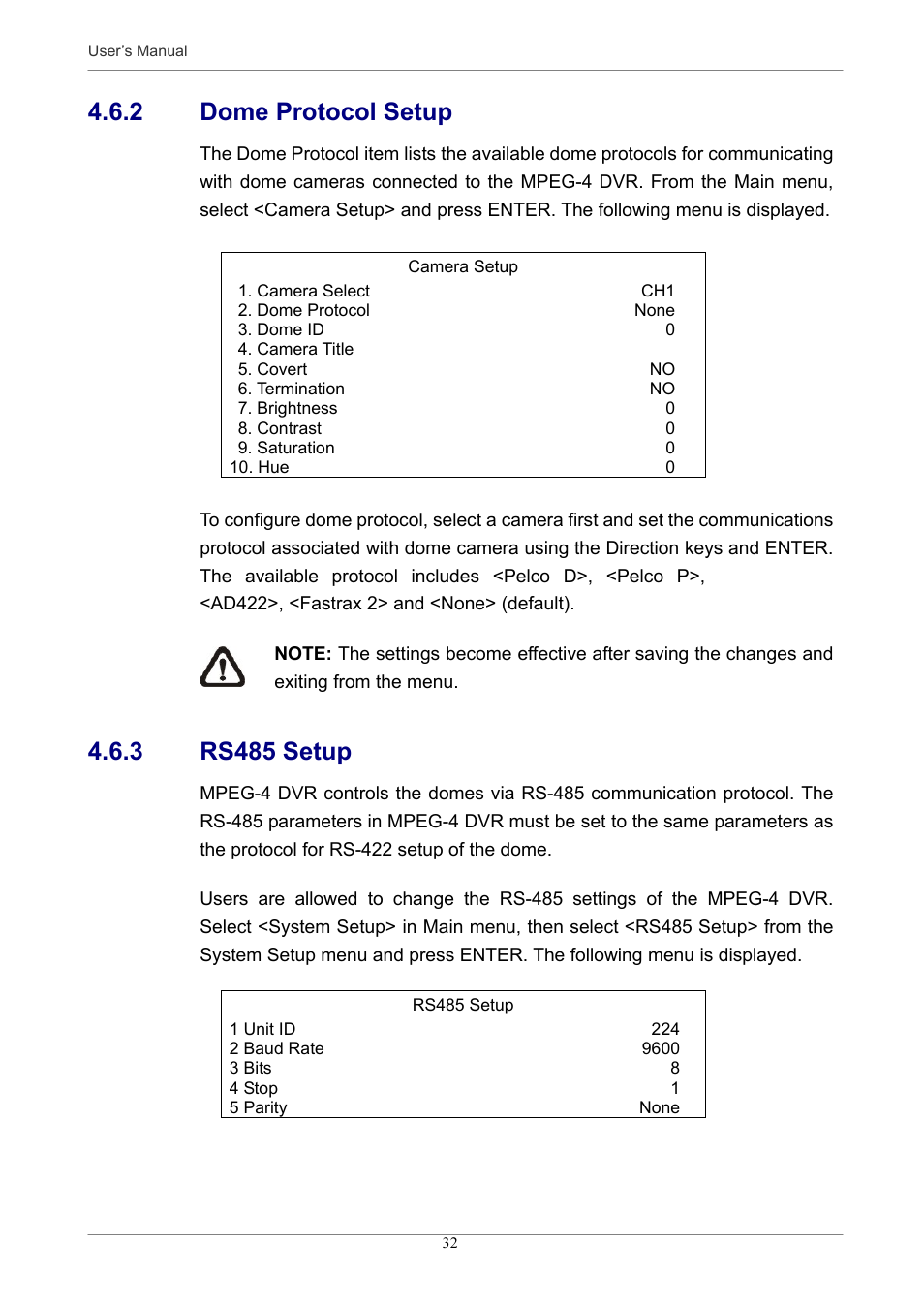 2 dome protocol setup, 3 rs485 setup | Optiview MPEG-4 User Manual | Page 32 / 41