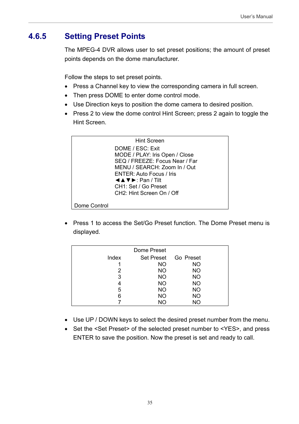 5 setting preset points | Optiview MPEG-4 User Manual | Page 35 / 41