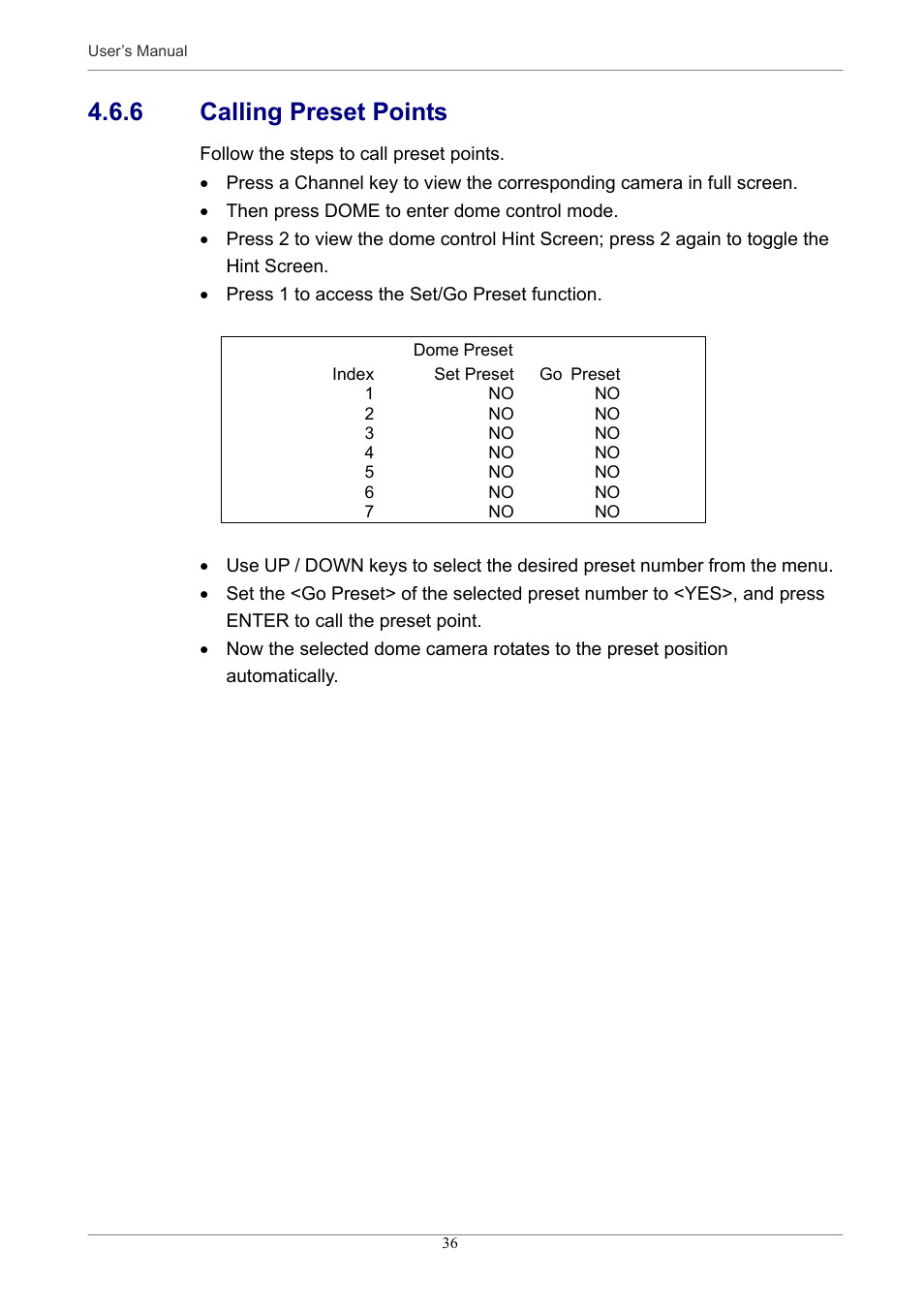 6 calling preset points | Optiview MPEG-4 User Manual | Page 36 / 41