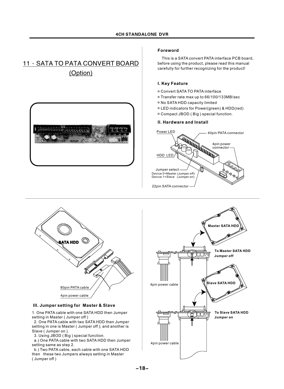 頁面 21, 11、sata to pata convert board (option) | Optiview 4CHs User Manual | Page 21 / 24