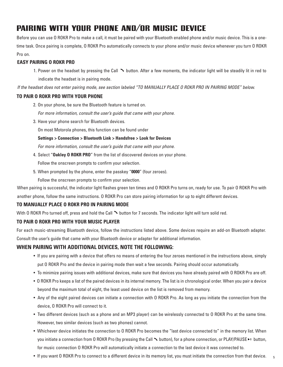 Pairing with your phone and/or music device | Oakley O ROKR Pro User Manual | Page 5 / 17