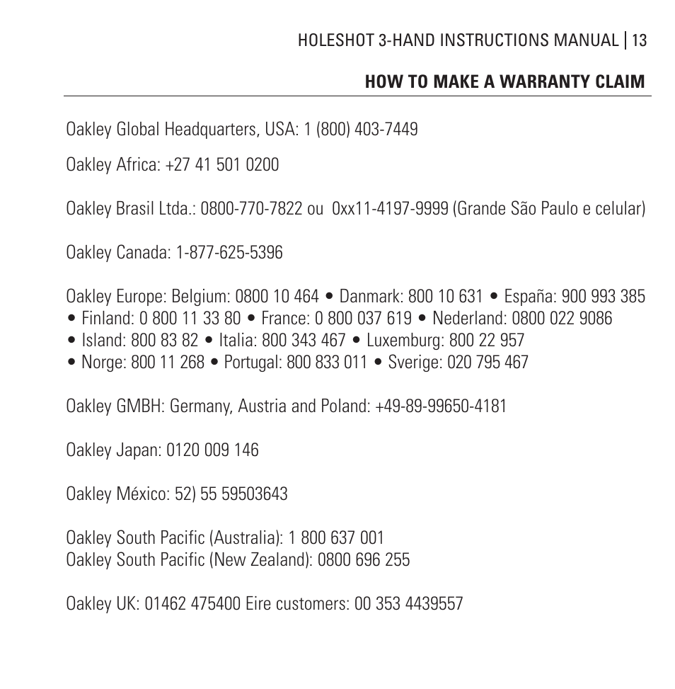 Oakley Holeshot 3 Hand User Manual | Page 14 / 99