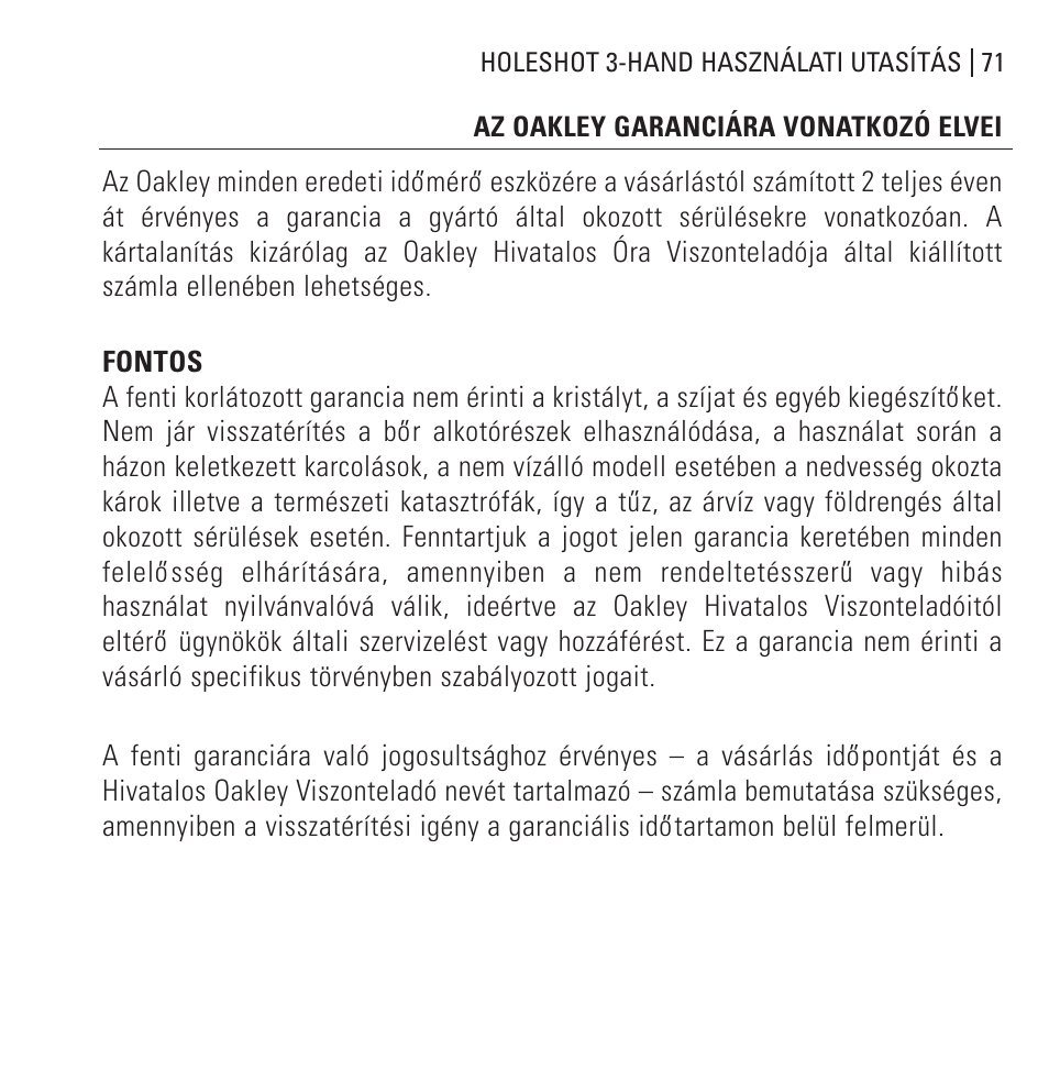 Oakley Holeshot 3 Hand User Manual | Page 72 / 99