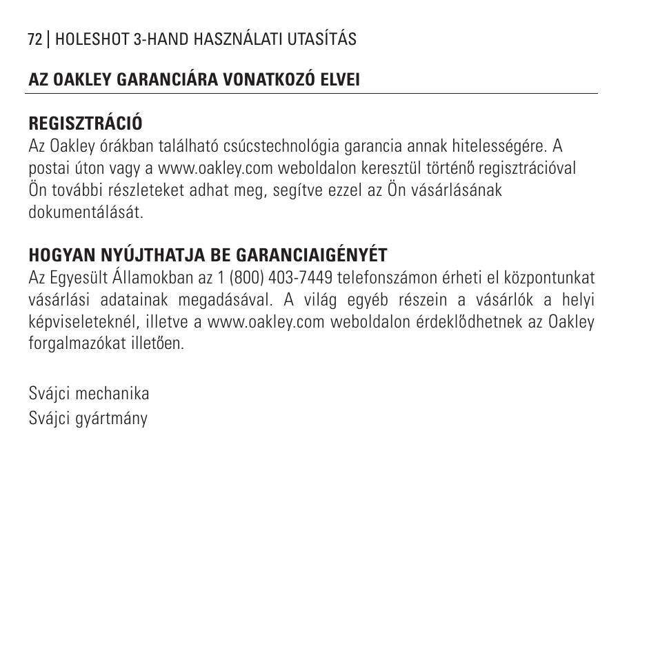 Oakley Holeshot 3 Hand User Manual | Page 73 / 99