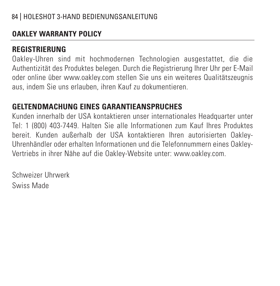 Oakley Holeshot 3 Hand User Manual | Page 85 / 99