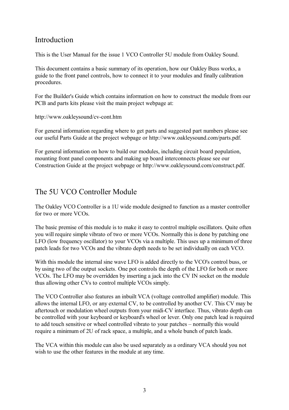 Introduction, The 5u vco controller module | Oakley VCO 5U User Manual | Page 3 / 8