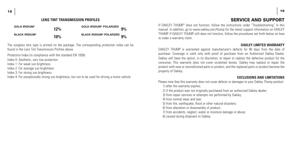 Service and support | Oakley THUMP User Manual | Page 11 / 14