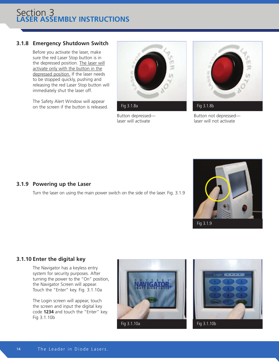 8 emergency shutdown switch, 9 powering up the laser, 10 enter the digital key | Laser assembly instructions | Odyssey Electronics Marine GPS System User Manual | Page 14 / 38