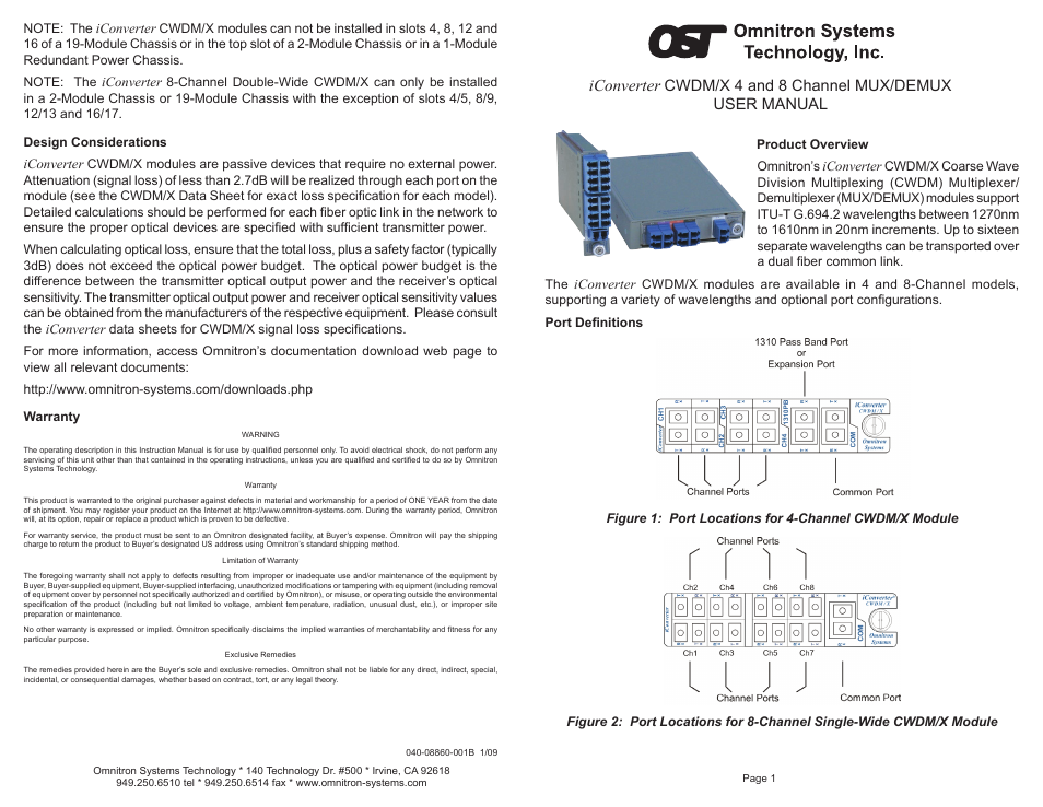 Omnitron Systems Technology Network Device MUX/DEMUX User Manual | 2 pages