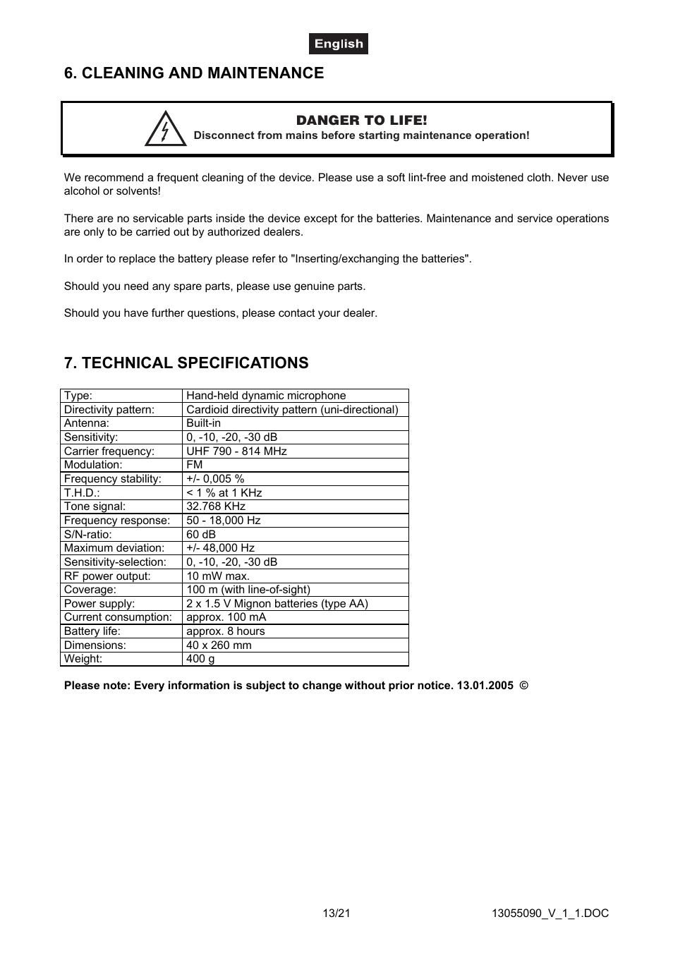 Cleaning and maintenance, Technical specifications | Omnitron Systems Technology HM-1000 User Manual | Page 13 / 21