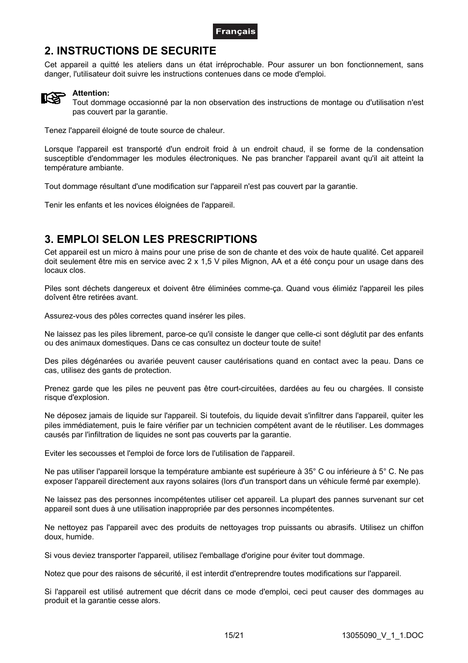 Instructions de securite, Emploi selon les prescriptions | Omnitron Systems Technology HM-1000 User Manual | Page 15 / 21