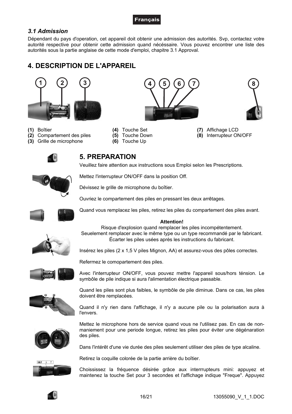 1 admission, Description de l'appareil, Preparation | Description de l'appareil 5. preparation | Omnitron Systems Technology HM-1000 User Manual | Page 16 / 21