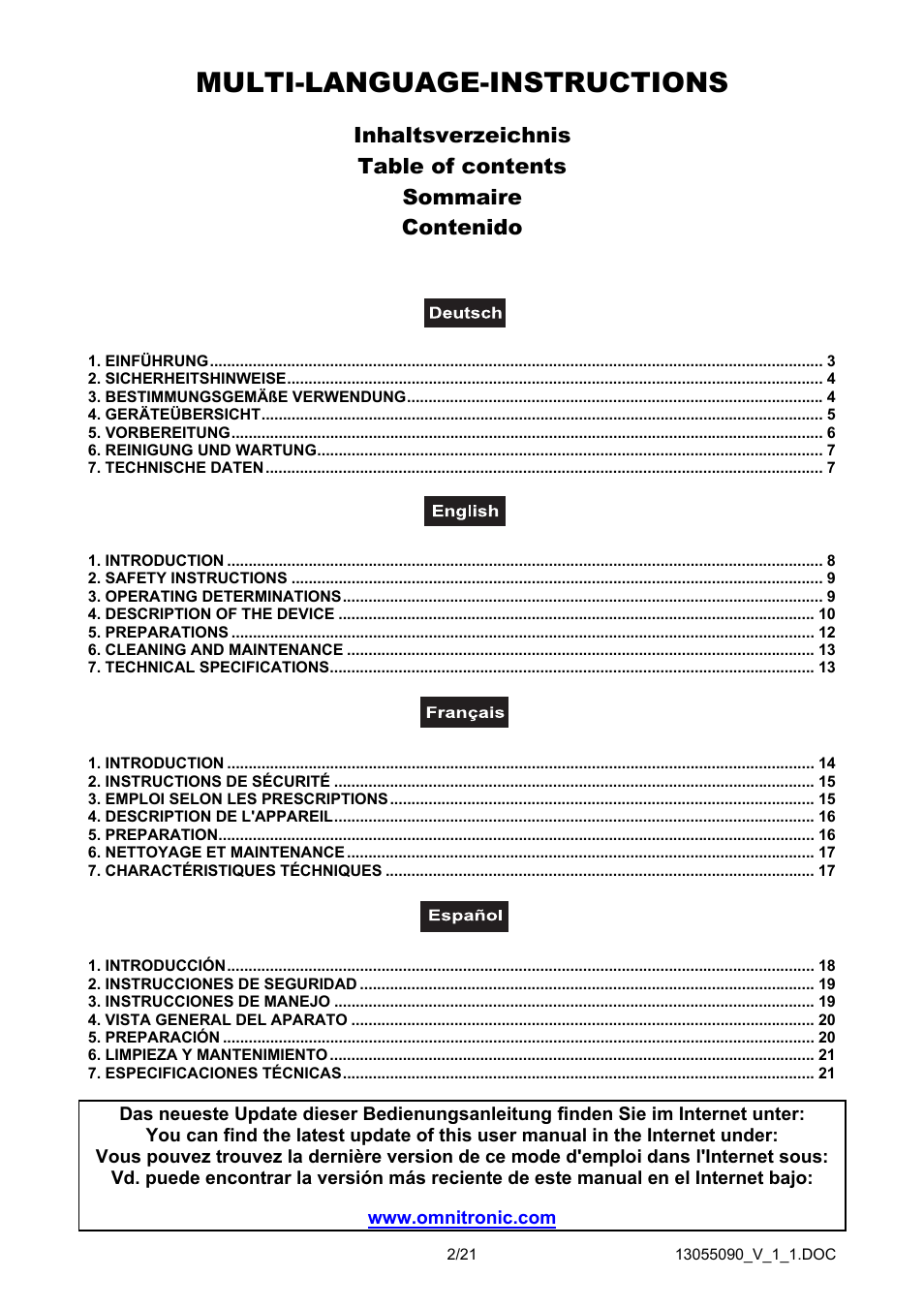 Multi-language-instructions | Omnitron Systems Technology HM-1000 User Manual | Page 2 / 21