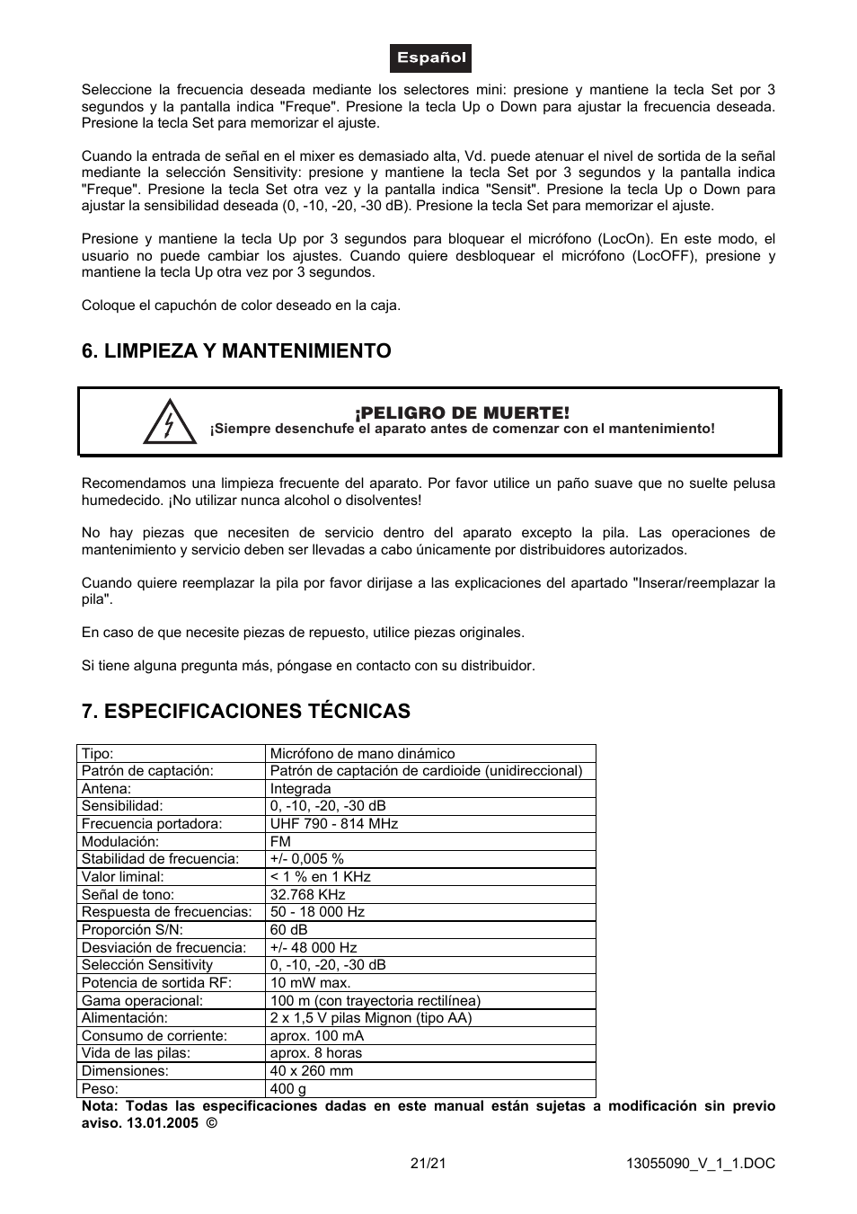 Limpieza y mantenimientorecomendamos una lim, Limpieza y mantenimiento, Especificaciones técnicas | Omnitron Systems Technology HM-1000 User Manual | Page 21 / 21
