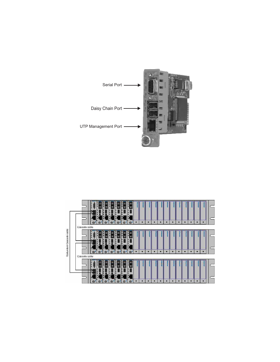 0 port structure, 1 overview, 1 serial console port | 2 daisy chain ports (multi-chassis), Overview, Serial console port, Daisy chain ports (multi-chassis) | Omnitron Systems Technology iConverter Network Management Module User Manual | Page 4 / 25