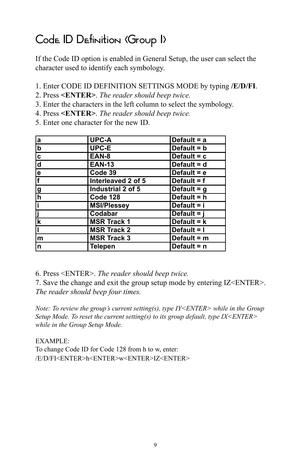 Code id definition (group i) | Omnitron Systems Technology RS-232 User Manual | Page 15 / 71