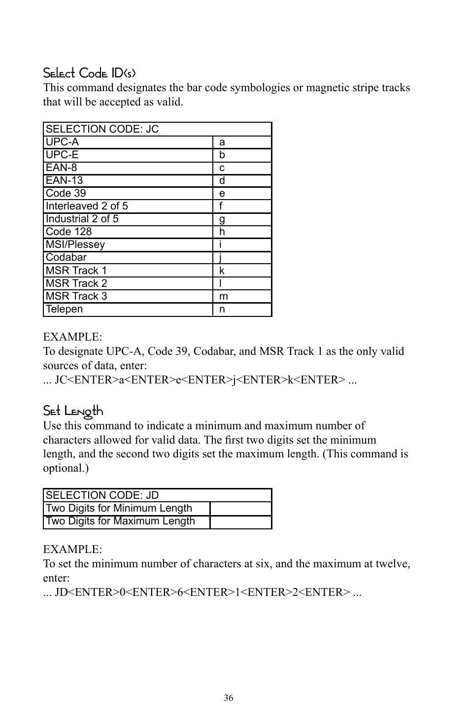 Select code id(s), Set length | Omnitron Systems Technology RS-232 User Manual | Page 42 / 71
