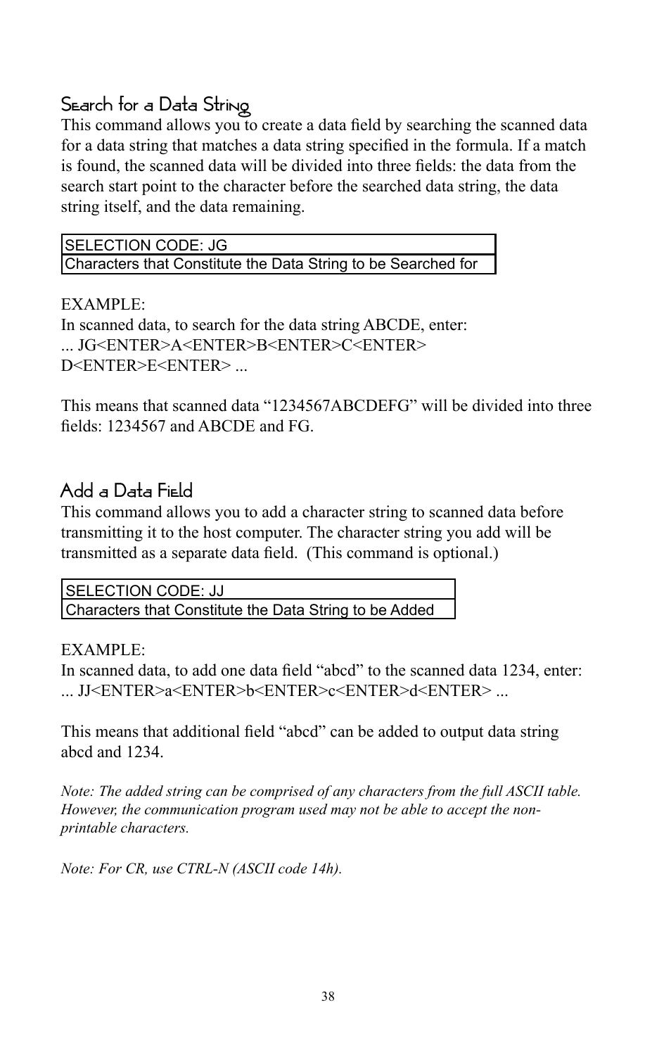 Search for a data string, Add a data field | Omnitron Systems Technology RS-232 User Manual | Page 44 / 71