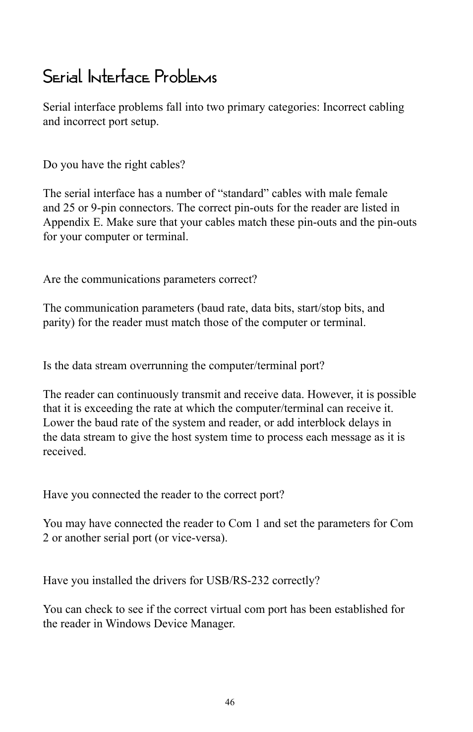 Serial interface problems | Omnitron Systems Technology RS-232 User Manual | Page 52 / 71