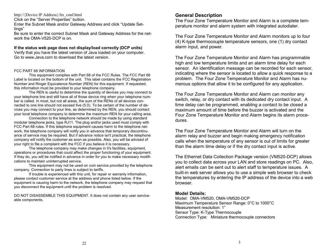 Omega Engineering Four Zone Temperature OMA-VM520-DCP User Manual | Page 3 / 12