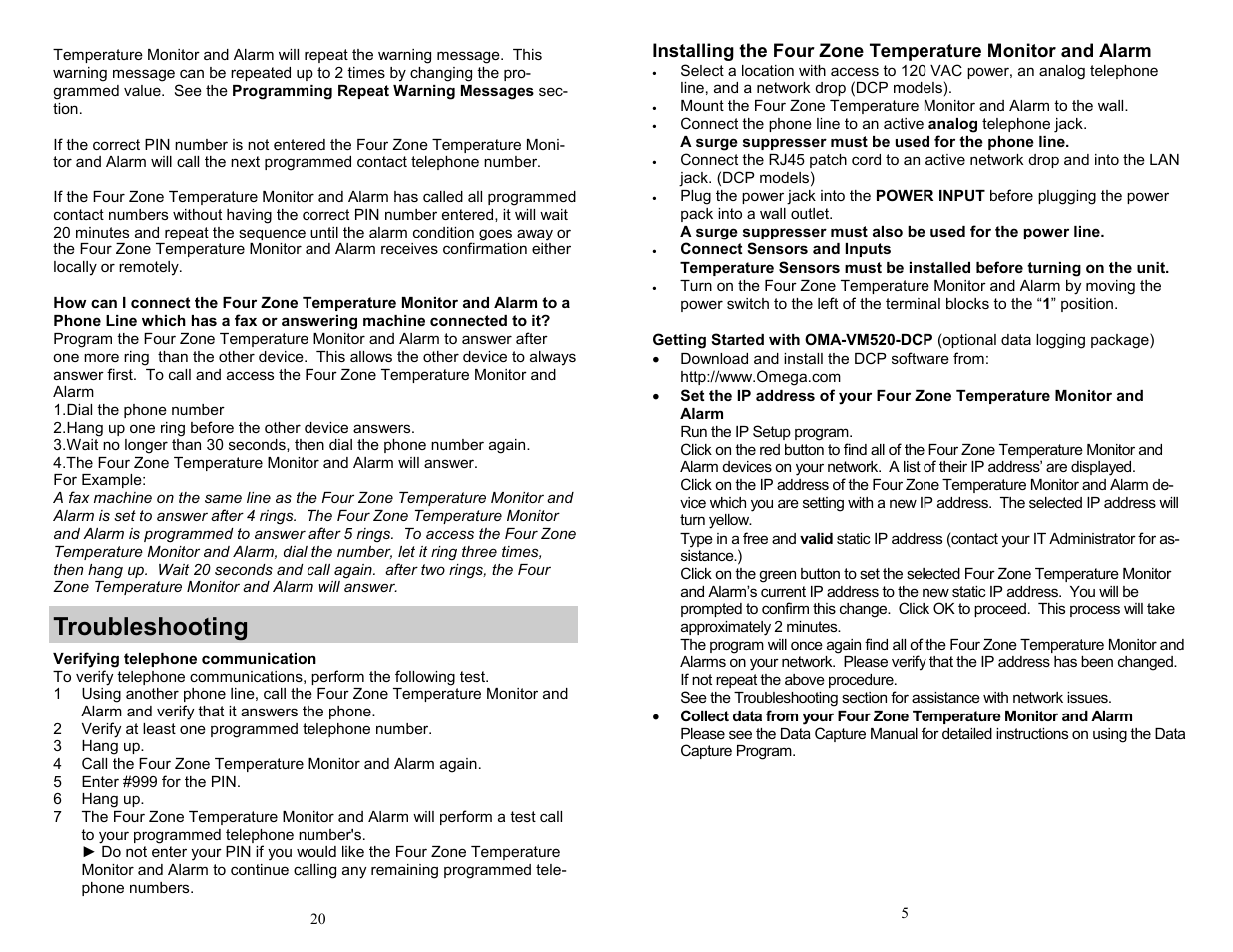 Troubleshooting | Omega Engineering Four Zone Temperature OMA-VM520-DCP User Manual | Page 5 / 12