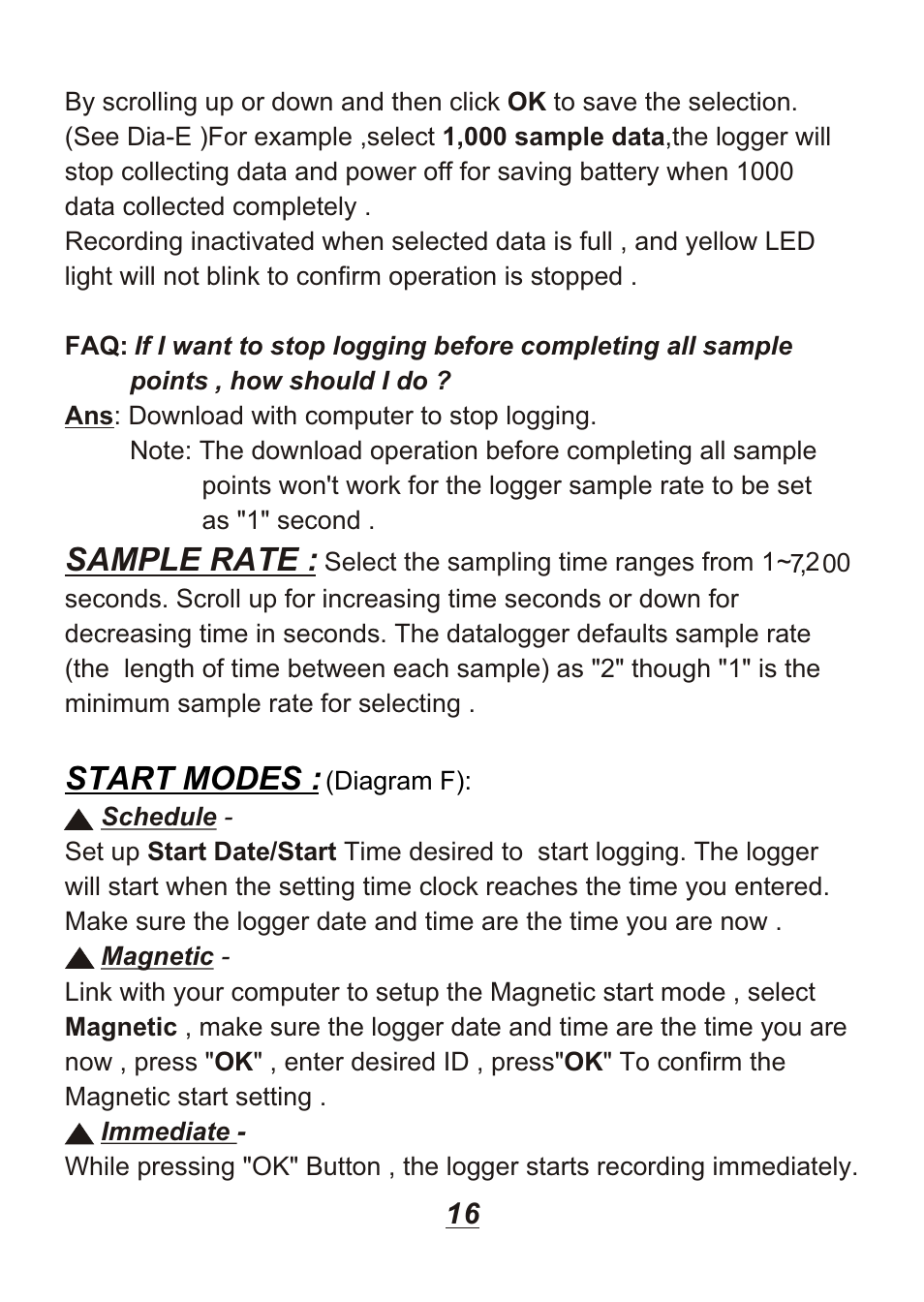 Sample rate, Start modes | Omega Engineering OM88128 User Manual | Page 19 / 45