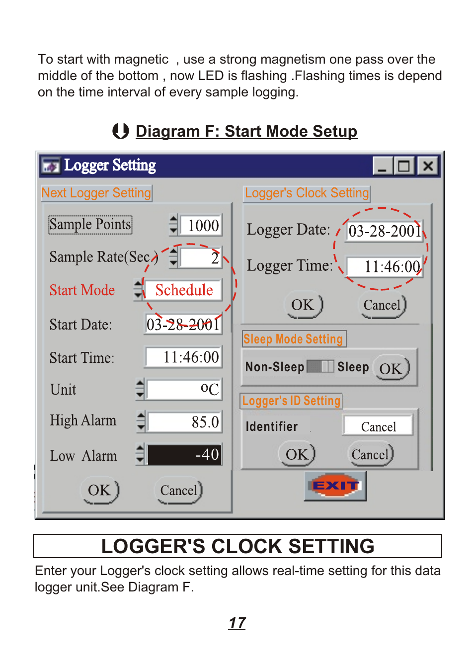 Logger's clock setting | Omega Engineering OM88128 User Manual | Page 20 / 45