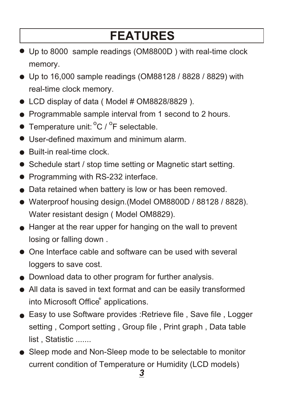 Features | Omega Engineering OM88128 User Manual | Page 6 / 45