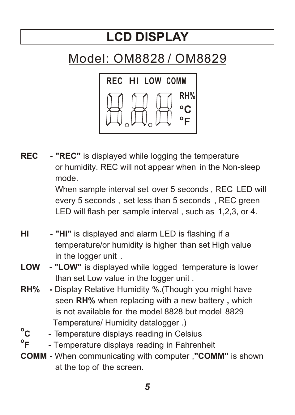 Lcd display | Omega Engineering OM88128 User Manual | Page 8 / 45