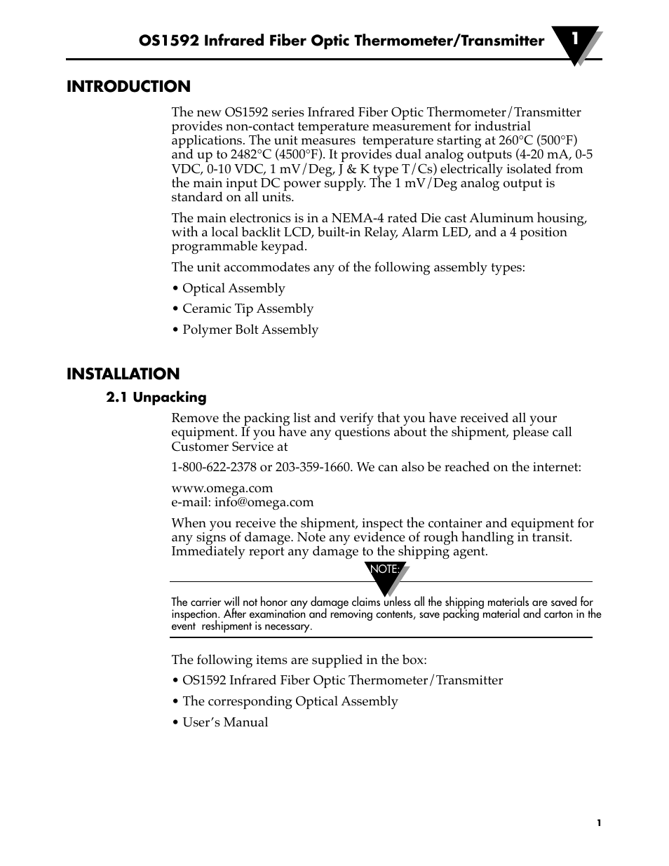 Omega Engineering OS1592 User Manual | Page 6 / 18