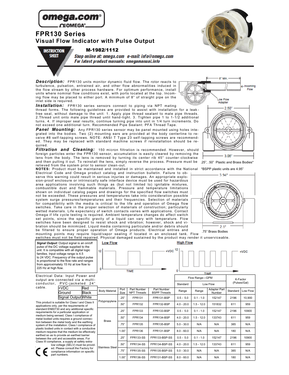 Omega Engineering M1982/0902 User Manual | 2 pages