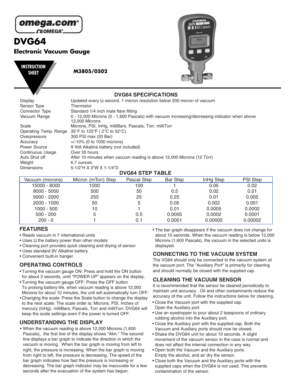 Omega Engineering DVG64 User Manual | 2 pages