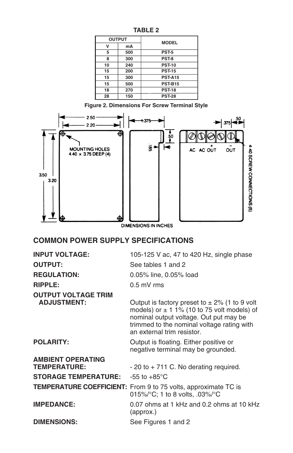 Common power supply specifications | Omega Engineering PSP User Manual | Page 3 / 4