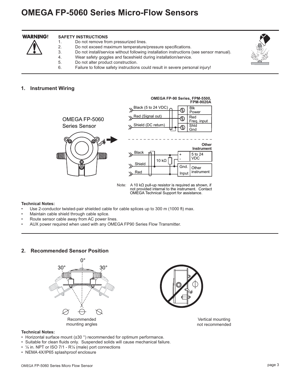 Omega fp-5060 series micro-flow sensors | Omega Engineering Series Micro Flow Sensor FP-5060 User Manual | Page 3 / 8