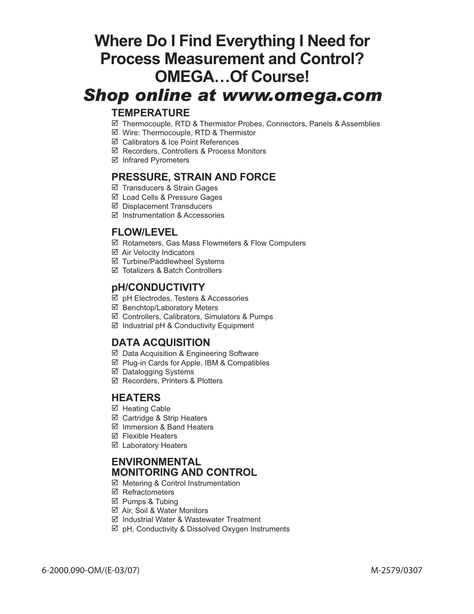 Omega Engineering Series Micro Flow Sensor FP-5060 User Manual | Page 8 / 8
