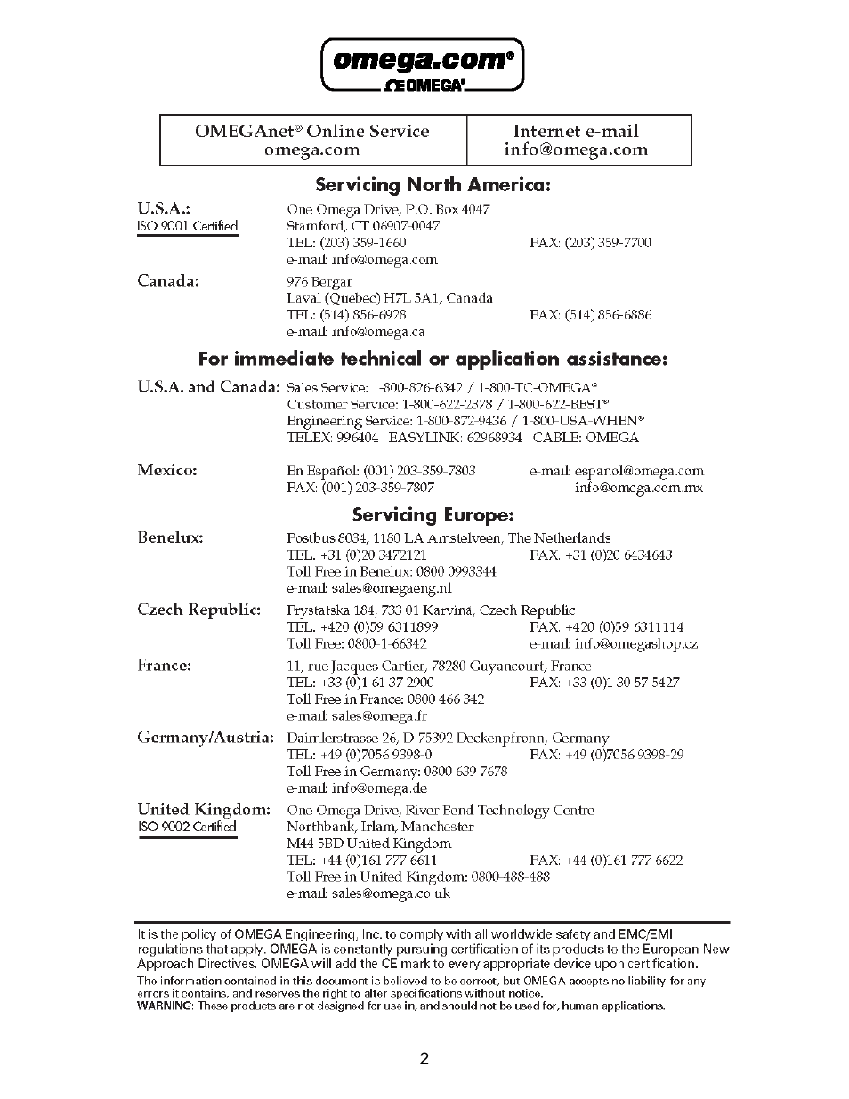 Omega Engineering BV70 User Manual | Page 2 / 6