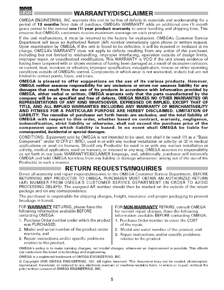 Omega Engineering BV70 User Manual | Page 5 / 6