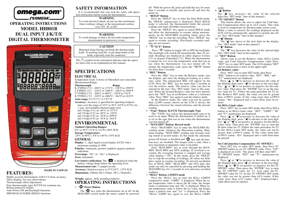 Omega Engineering HH801B User Manual | 2 pages