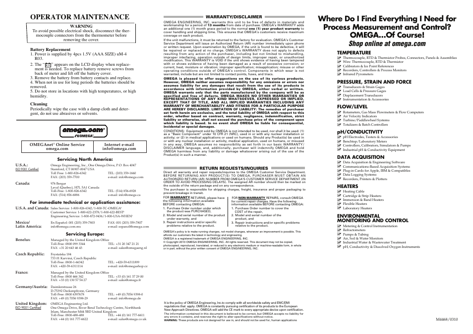 Operator maintenance | Omega Engineering HH801B User Manual | Page 2 / 2