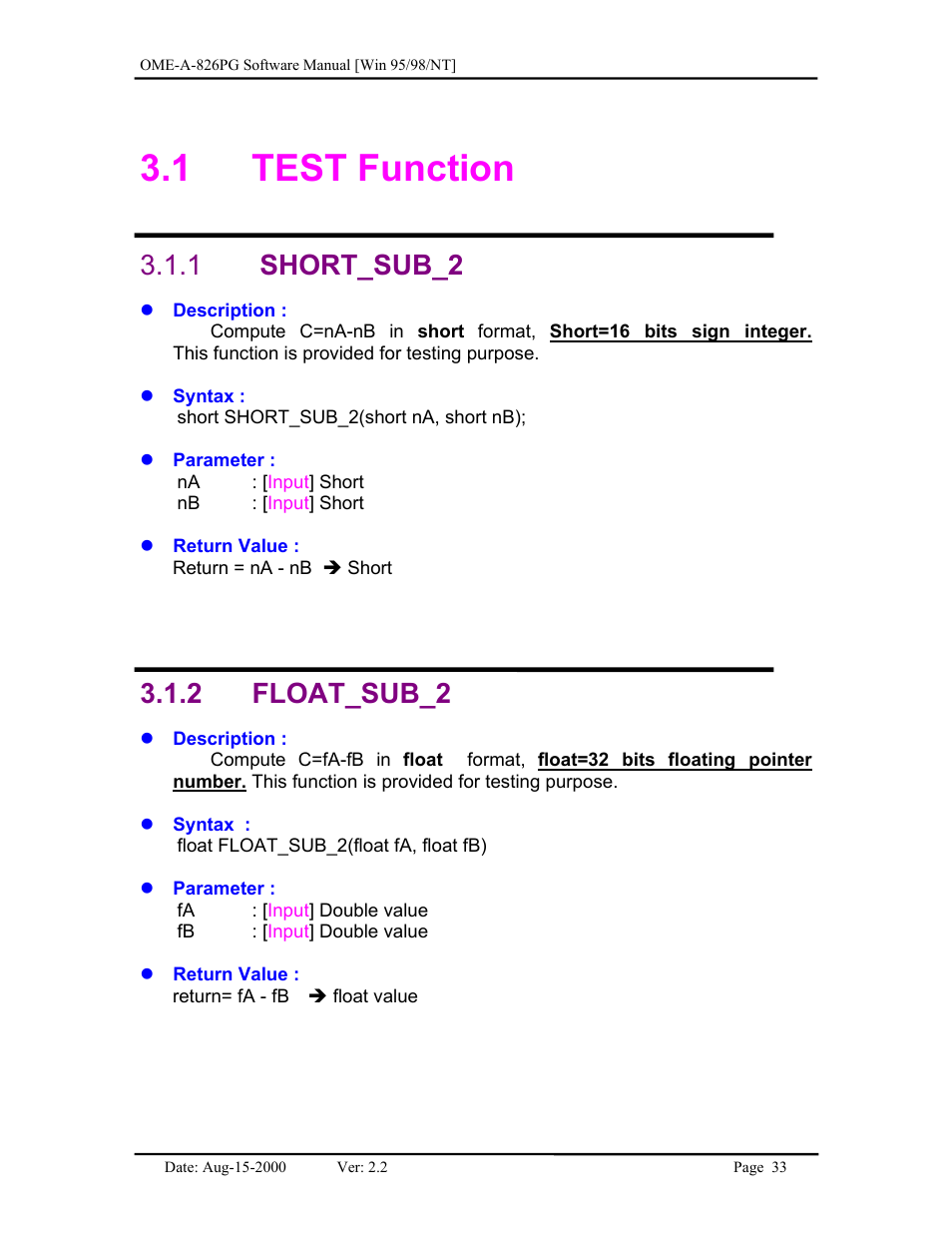 Test function, Short_sub_2, Float_sub_2 | 1 test, Function, 2 float_sub_2, 1 test function, 1 short_sub_2 | Omega Engineering OME-A826PG User Manual | Page 35 / 60