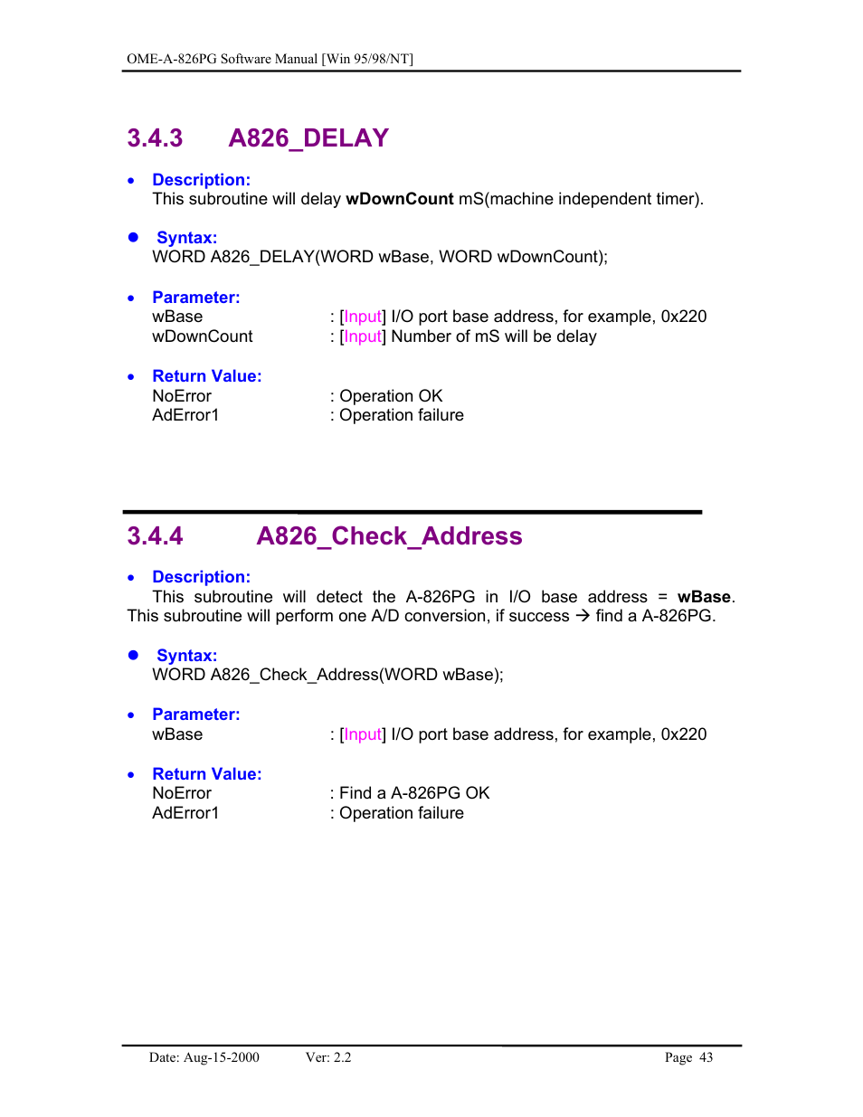 A826_delay, A826_check_address, 3 a826_delay | 4 a826_check_address | Omega Engineering OME-A826PG User Manual | Page 45 / 60