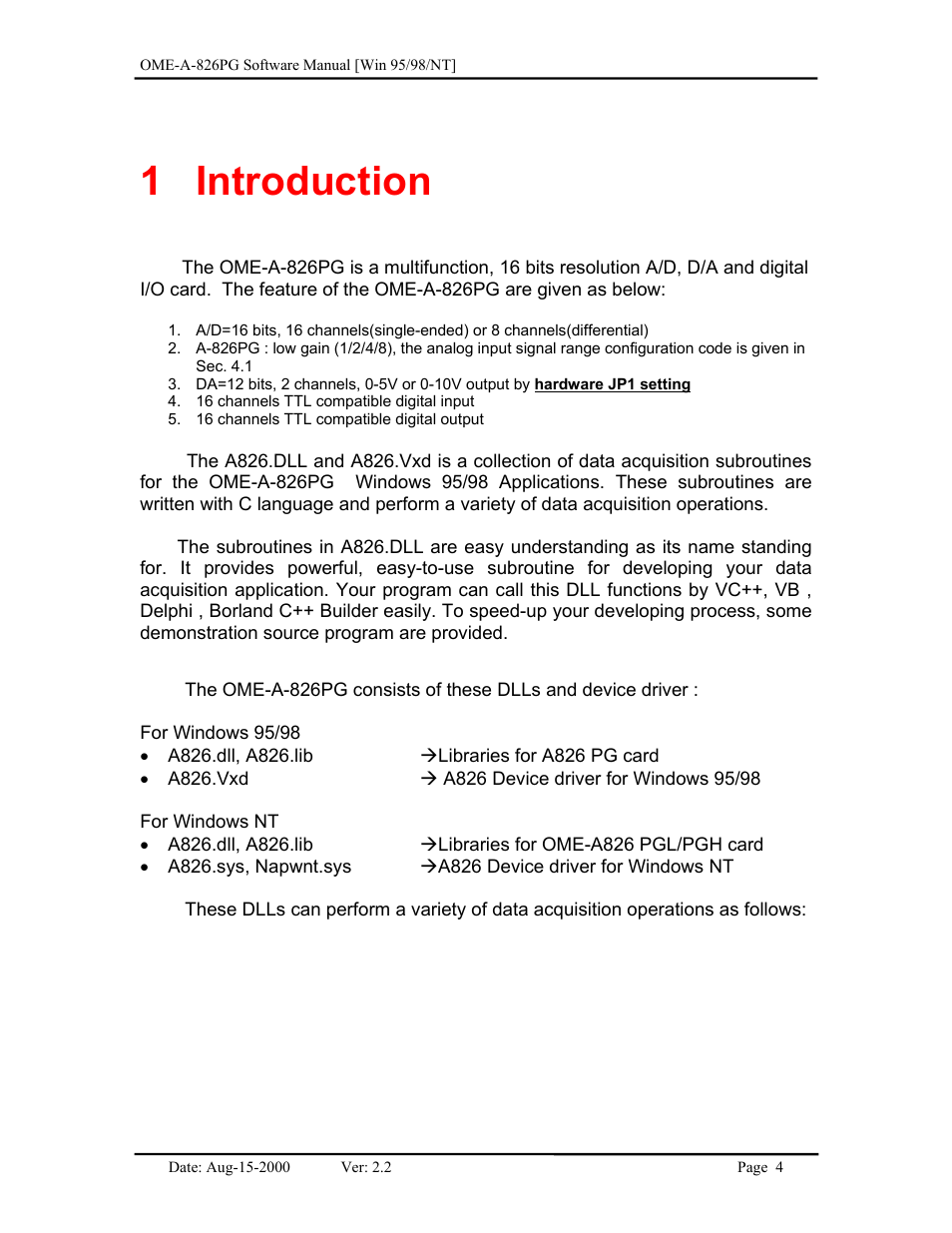 Introduction, 1 introduction | Omega Engineering OME-A826PG User Manual | Page 6 / 60