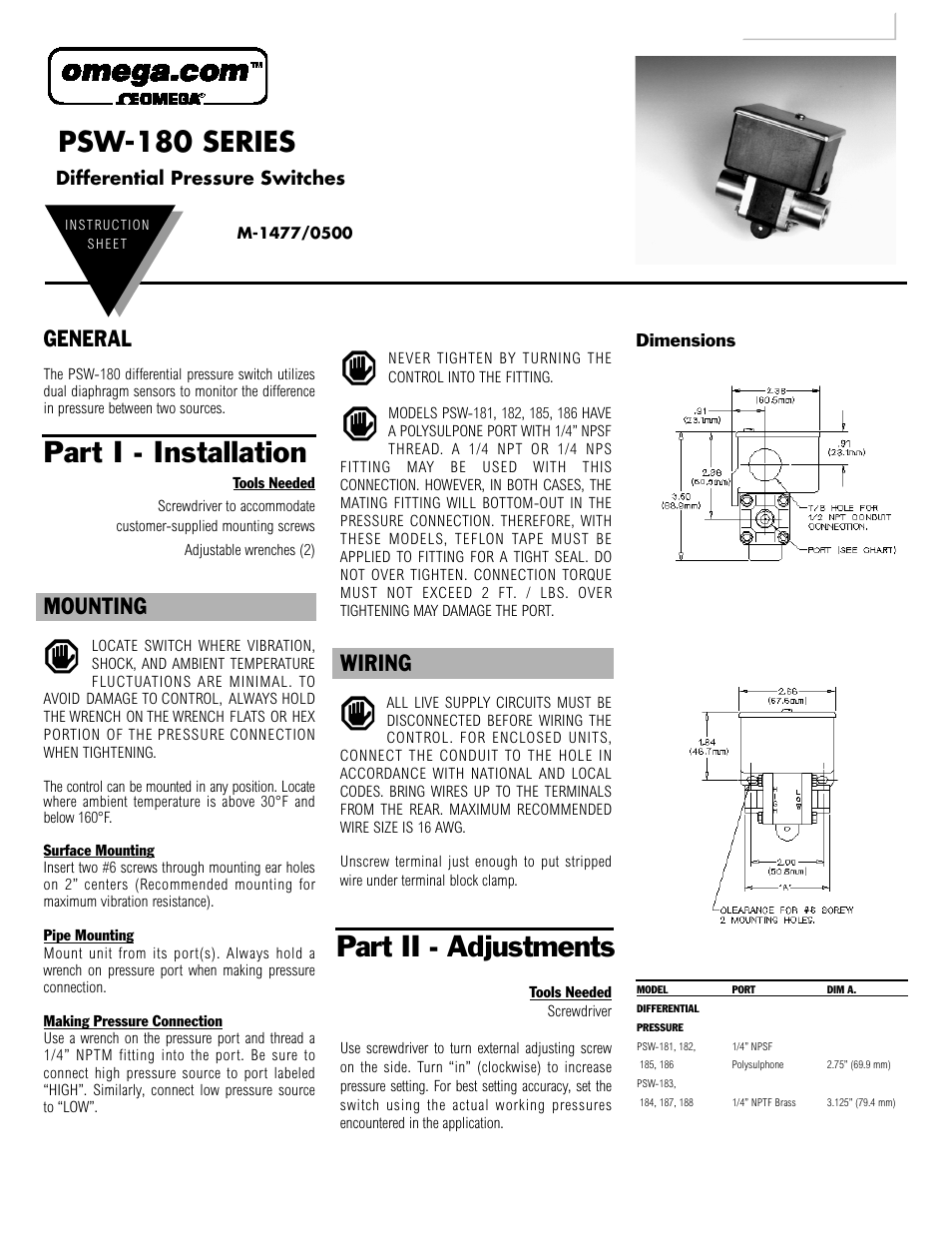 Omega Engineering PSW-180 User Manual | 2 pages