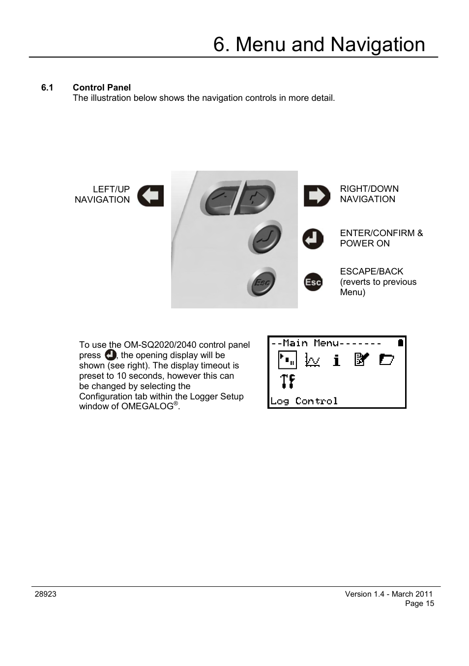 Menu and navigation | Omega Engineering OM-SQ2040 Series User Manual | Page 15 / 28