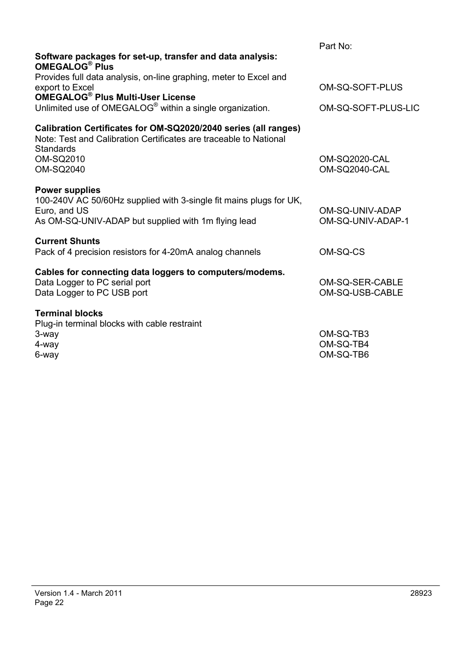 Omega Engineering OM-SQ2040 Series User Manual | Page 22 / 28
