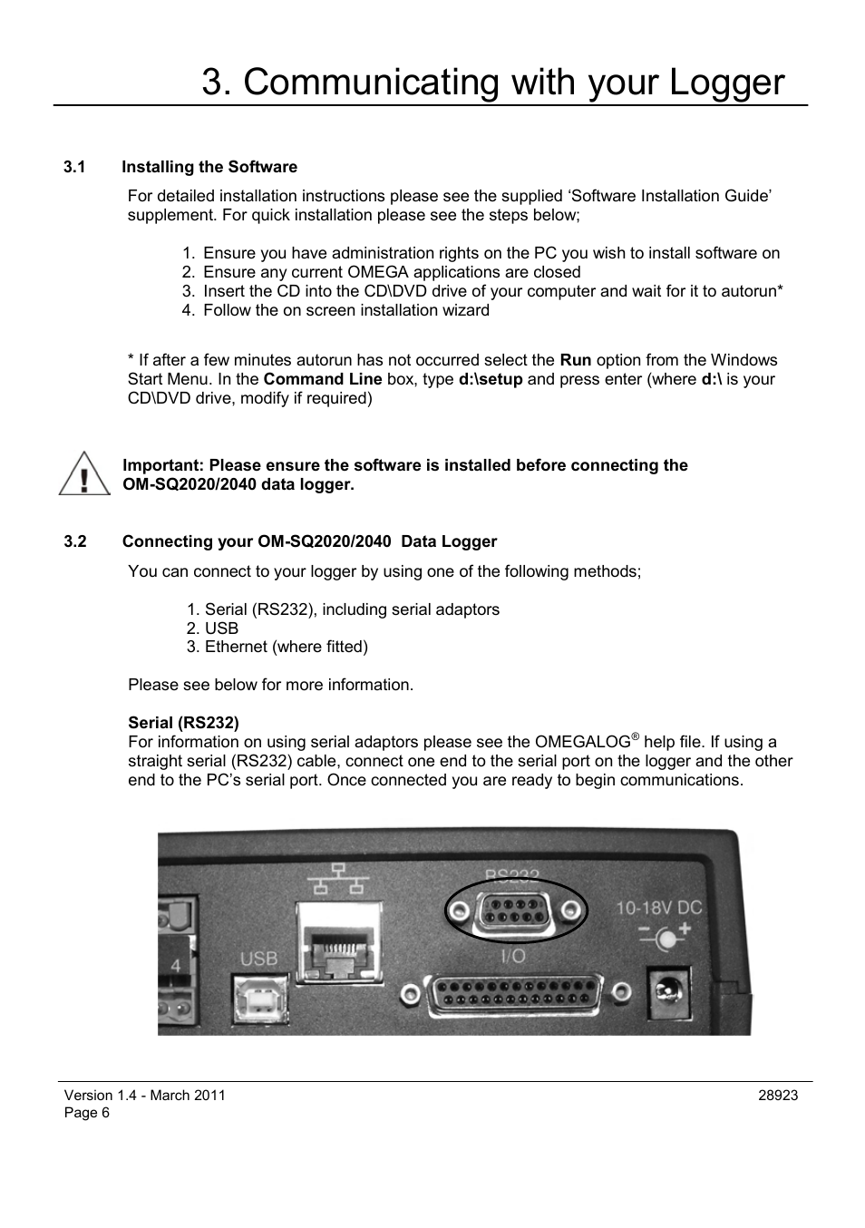 Communicating with your logger | Omega Engineering OM-SQ2040 Series User Manual | Page 6 / 28